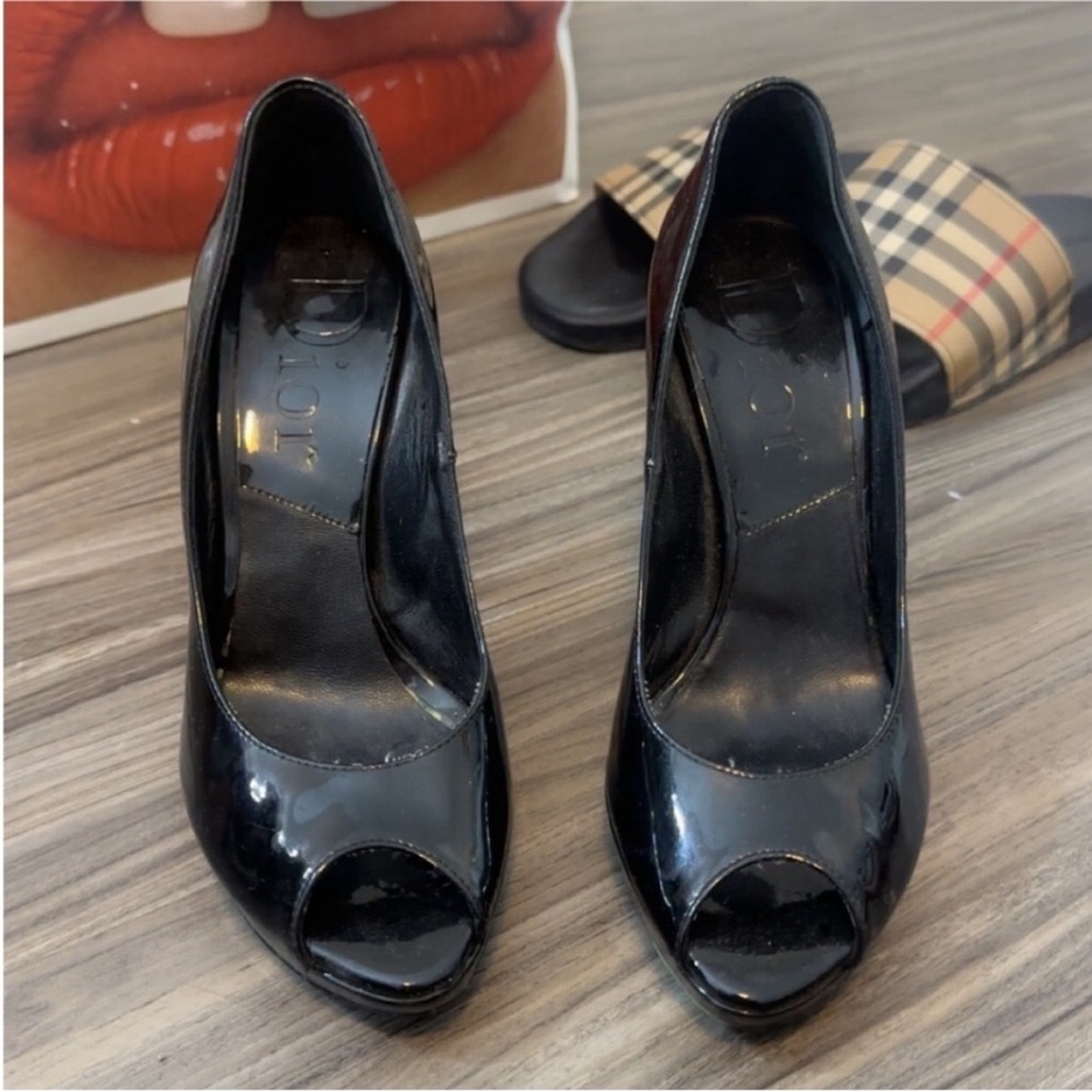 Dior Black Patent Leather Peep-Toe Heels